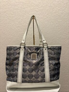 Mcm Gray Diamond Patterned Tote Bag with White Trim